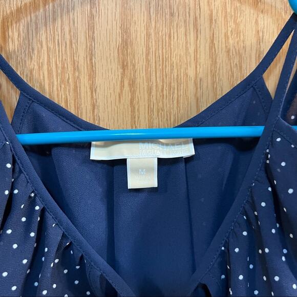 Michael Kors Navy Blue Polka Dot Cold Shoulder Dress Size Medium - Picture 5 of 10